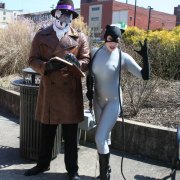 Catwoman (model Selina Kyle) and Jacob Mathis as anti hero Rorschach from Watchmen