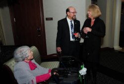 Marshall University Recognizes Donors Les Huff, here talking to Tish Littlehales, Marshall’s director of alumni relations, drove nearly 2,000 miles to attend Friday’s first Recognition Ceremony held in honor of donors. Seated to the left of Huff and Littlehales is Shelba Pew. Photos by Rick H