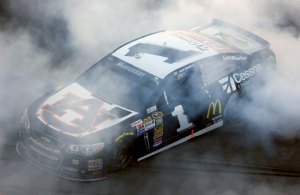 TALLADEGA: Jamie McMurray wins after last-lap crash ends Talladega race Jamie McMurray, driver of the #1 Cessna Chevrolet, celebrates with a burnout after winning the NASCAR Sprint Cup Series Camping World RV Sales 500 at Talladega Superspeedway on October 20, 2013 in Talladega, Alabama.