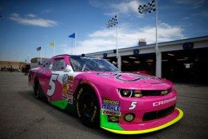 NASCAR: Kevin Harvick is surprise winner of Kansas pole Brad Sweet, driver of the #5, drives through the garage area during practice for the NASCAR Nationwide Series 13th Annual Kansas Lottery 300 at Kansas Speedway on October 4, 2013 in Kansas City, Kansas.