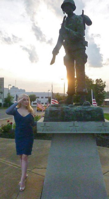70th Anniversary of Normandy Landing Celebrated Saluting Veterans , professional model Elsa Littlepage poses at the memorial on Veterans Memorial Blvd.
