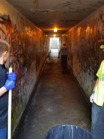 Volunteers Clean Huntington Pedestrian Tunnel Volunteers Clean Huntington Pedestrian Tunnel