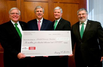 Marshall University receives $2.5 million BrickStreet Foundation gift for research Marshall President Stephen J. Kopp; Greg Burton, president and CEO of BrickStreet Mutual Insurance Company; Dr. Ron Area, CEO of the Marshall University Foundation; and Dr. Joseph Shapiro, dean of the university's Joan C. Edwards School of Medicine.