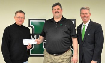 Engineering receives grant to support energy and power outreach program for high school students Dr. Richard Begley, Marshall University engineering professor, left, accepts a check from Keith Hainer of Alpha Natural Resources. At right is Lance West, Marshall's vice president for development.