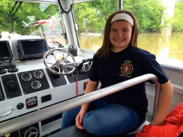 Huntington Fire Department Dediates New Grant Obtained Boat Brianna Cregut (pictured below), a fifth-grade student at Meadows Elementary School, got a sneak peek at the Huntington Fire Department's new firefighting vessel Tuesday
