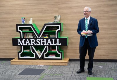 Marshall-themed Little Free Library installed at Yeager Airport Marshall-themed Little Free Library installed at Yeager Airport