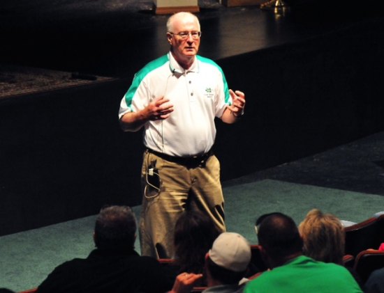 Hensley receives Distinguished Service Award from organization of student personnel administrators Steve Hensley addresses a group of future students and their parents at Marshall University’s orientation June 21.