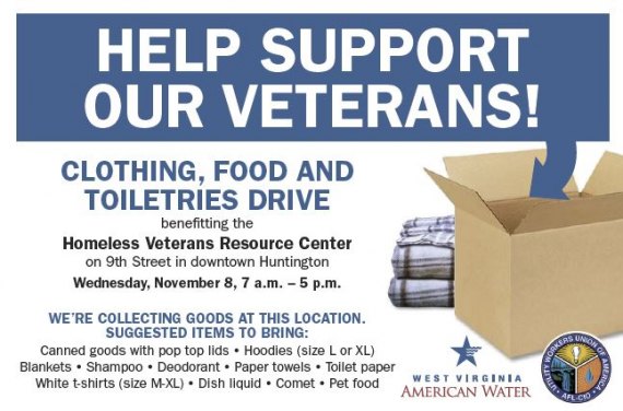 WVAW and UWUA Local 537 to hold Veterans Donation Drive Wednesday in Huntington and Barboursville WVAW and UWUA Local 537 to hold Veterans Donation Drive Wednesday in Huntington and Barboursville