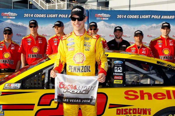 Team Penske sweeps Sprint Cup front row for second straight week Joey Logano, driver of the #22 Shell-Pennzoil Ford, will start on the pole after turning the fastest lap during qualifying for the NASCAR Sprint Cup Series Kobalt 400 at Las Vegas Motor Speedway on March 7, 2014 in Las Vegas, Nevada.
