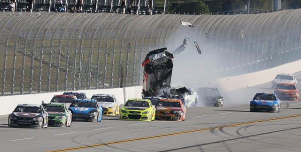 TALLADEGA: Junior's last lap victory plans go up in smoke Austin Dillon, driver of the #14 Chevrolet, and Casey Mears, driver of the #13 Ford, are involved in an incident during the NASCAR Sprint Cup Series Camping World RV Sales 500 at Talladega Superspeedway on October 20, 2013 in Talladega, Alabama.