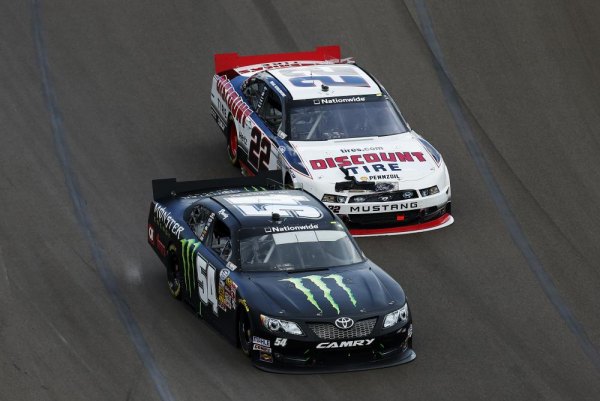 Kyle Busch dominates rain-shortened Nationwide race at Phoenix Kyle Busch, driver of the #54 Monster Energy Toyota, leads Brad Keselowski, driver of the #22 Discount Tire Ford, during the NASCAR Nationwide Series Blue Jeans Go Green 200 at Phoenix International Raceway on March 1, 2014 in Avondale, Arizona.